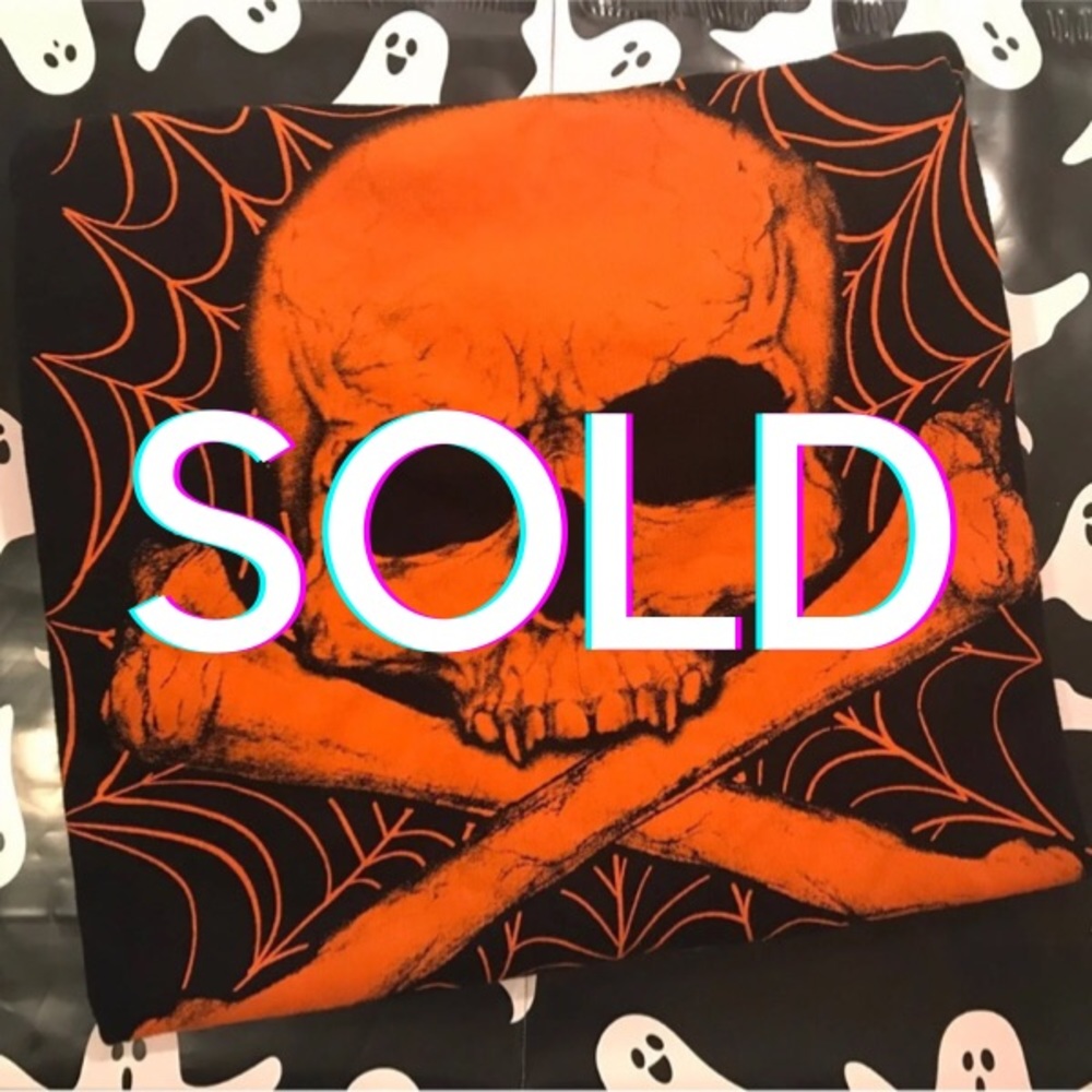 Halloween Shirt Skull Bones XLarge XL Spiderwebs Orange Black Horror Scary NEW